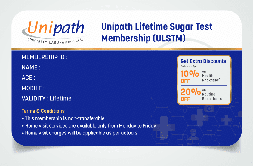 Unipath Lifetime Sugar Test Membership card — front